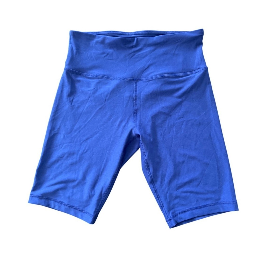 Vogo Womens Athleisure Biker Shorts High Waist Small Blue Solid Spandex Blend